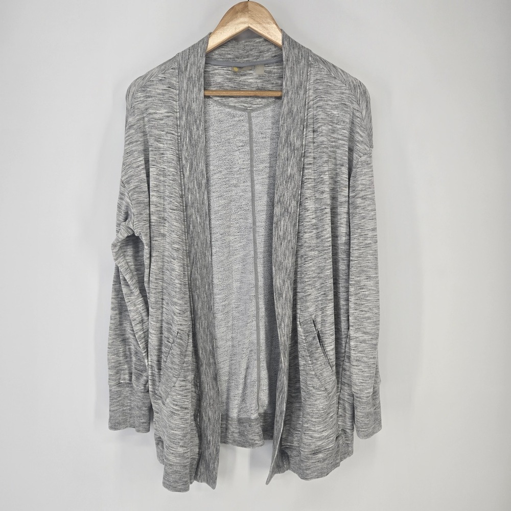 Zella Cardigan Women Medium M Gray Space Dye Open Front Pocket‎ Athleisure Wrap